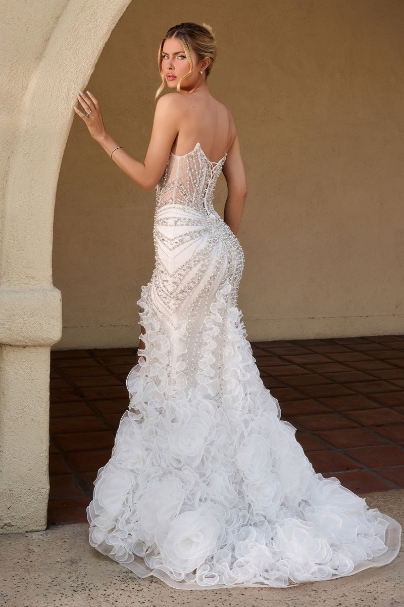 Couture Sparkle Mermaid Wedding Dress With Ruffled Organza Skirt & Corset Back-2