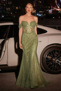 Beaded Off The Shoulder Fit & Flare Gown-2