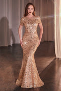 Rose Gold Floral Motif Sequin Fit & Flare Dress-0