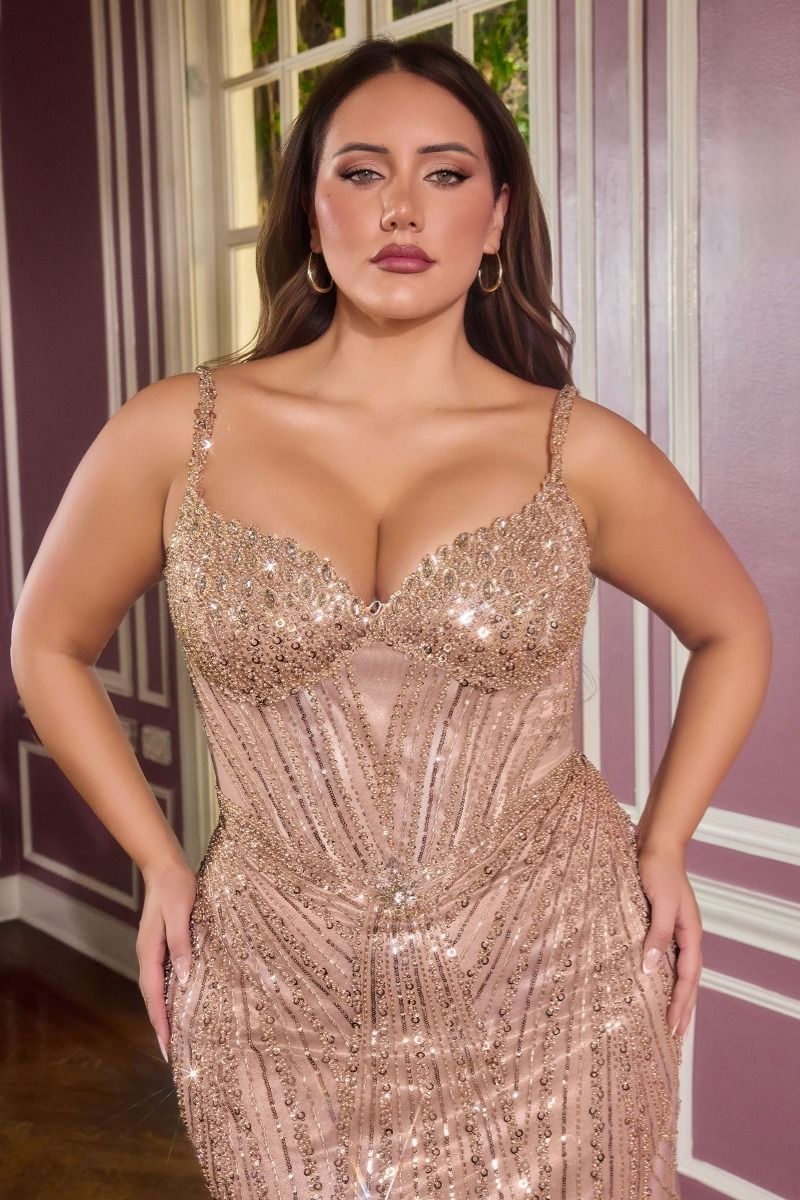 Sweetheart Beaded Mesh Gown with Elongated Sequin Design-1