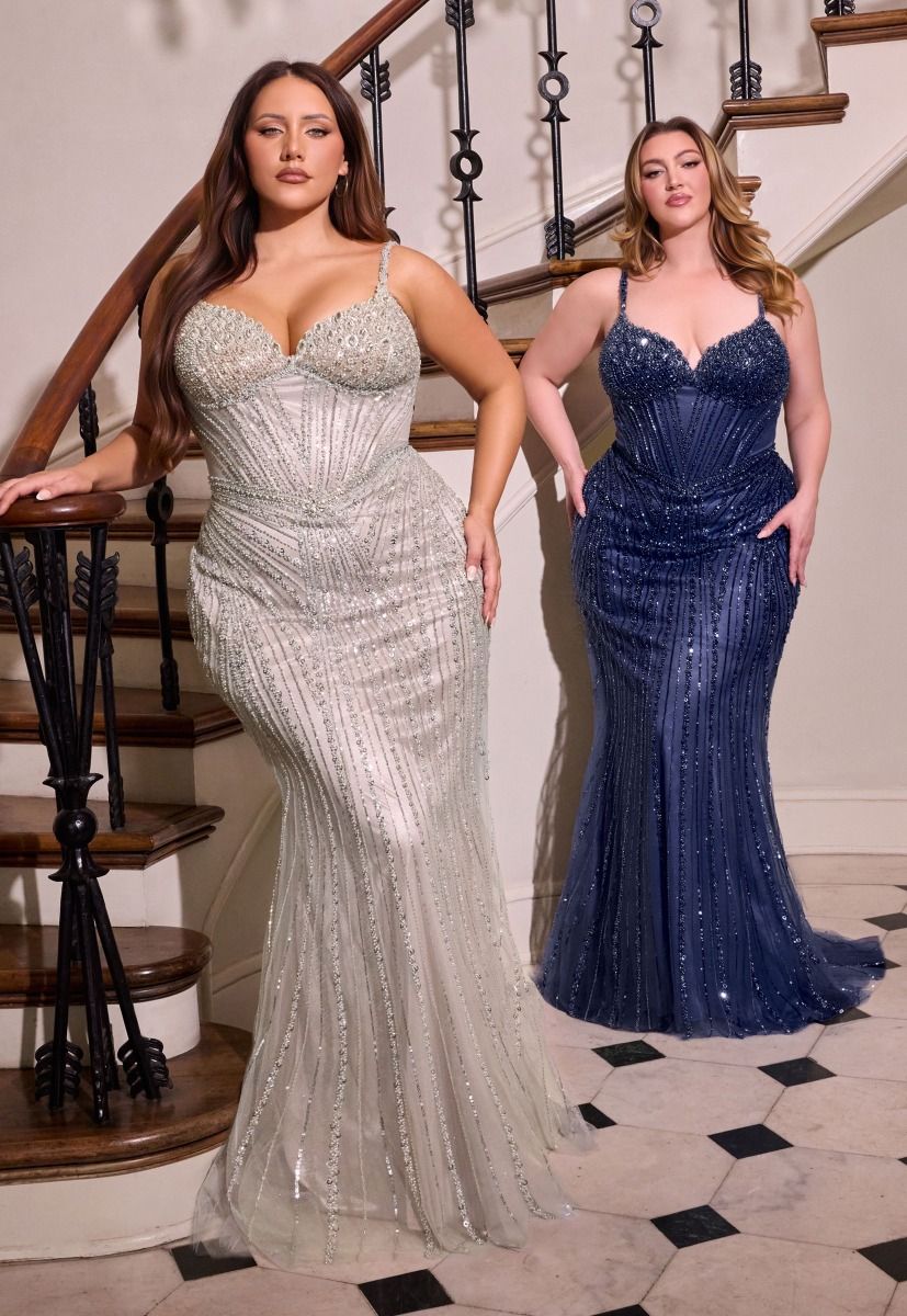 Sweetheart Beaded Mesh Gown with Elongated Sequin Design-3