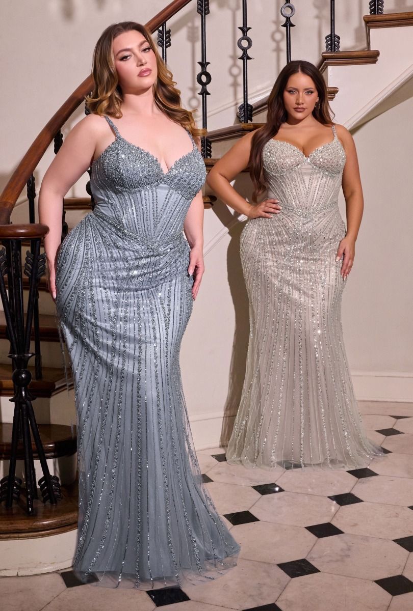 Sweetheart Beaded Mesh Gown with Elongated Sequin Design-0