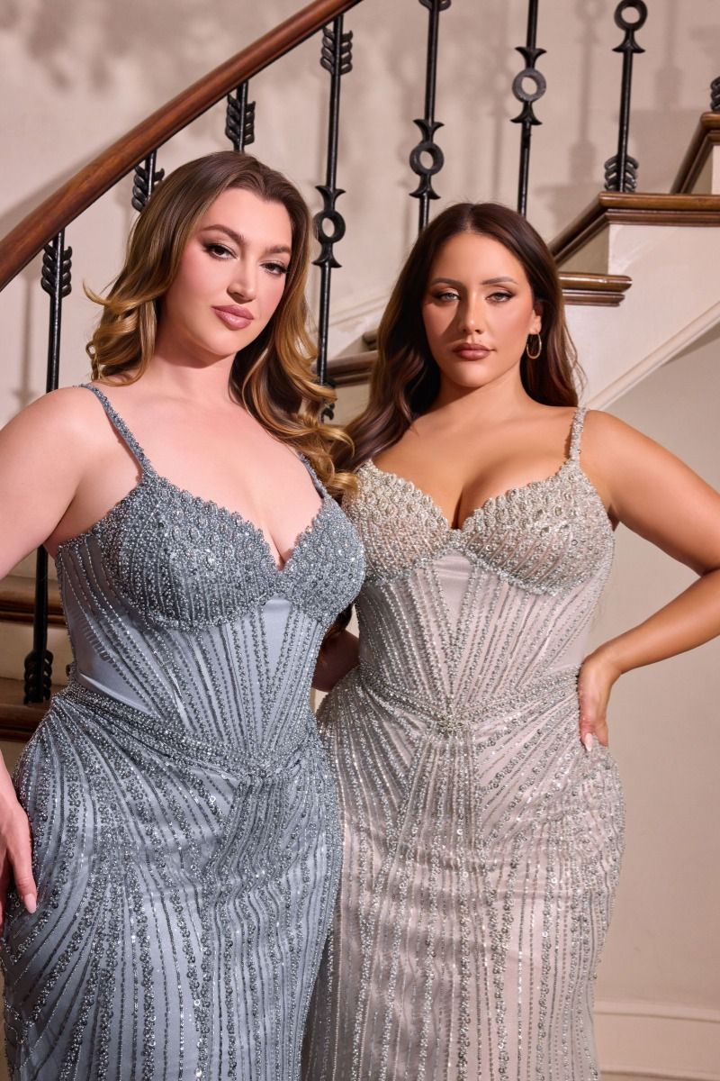 Sweetheart Beaded Mesh Gown with Elongated Sequin Design-4