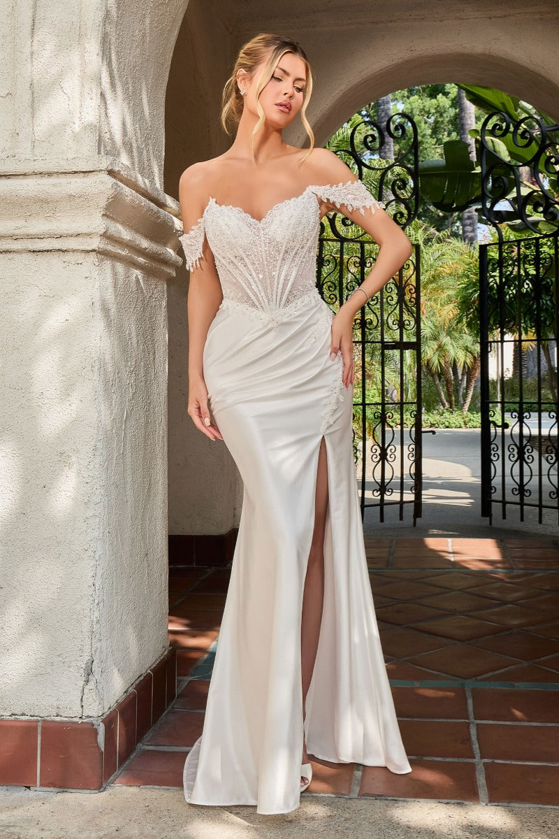 Crystal Beaded Sweetheart Bridal Gown with Detachable Off-Shoulder Straps and Slit-3