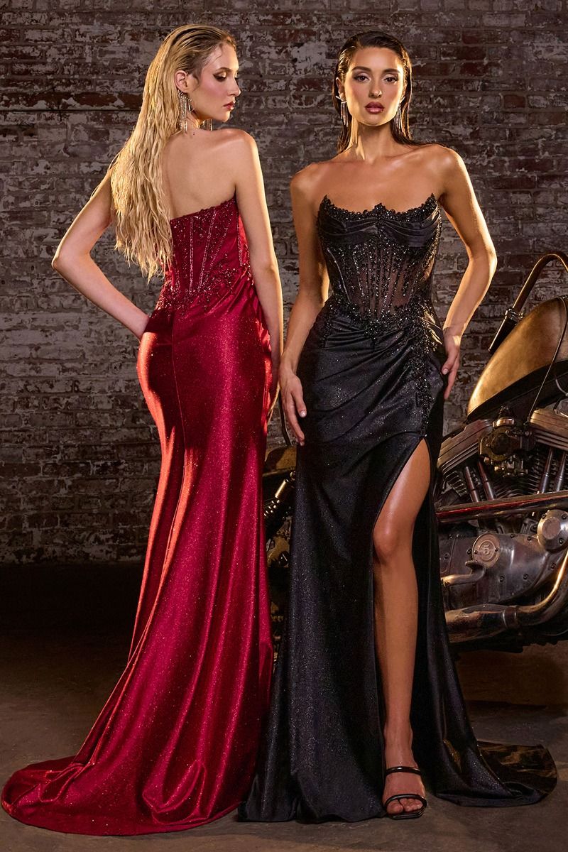 Strapless Embllished Fitted Satin Gown-0