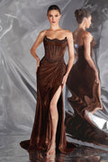 Strapless Embllished Fitted Satin Gown-5