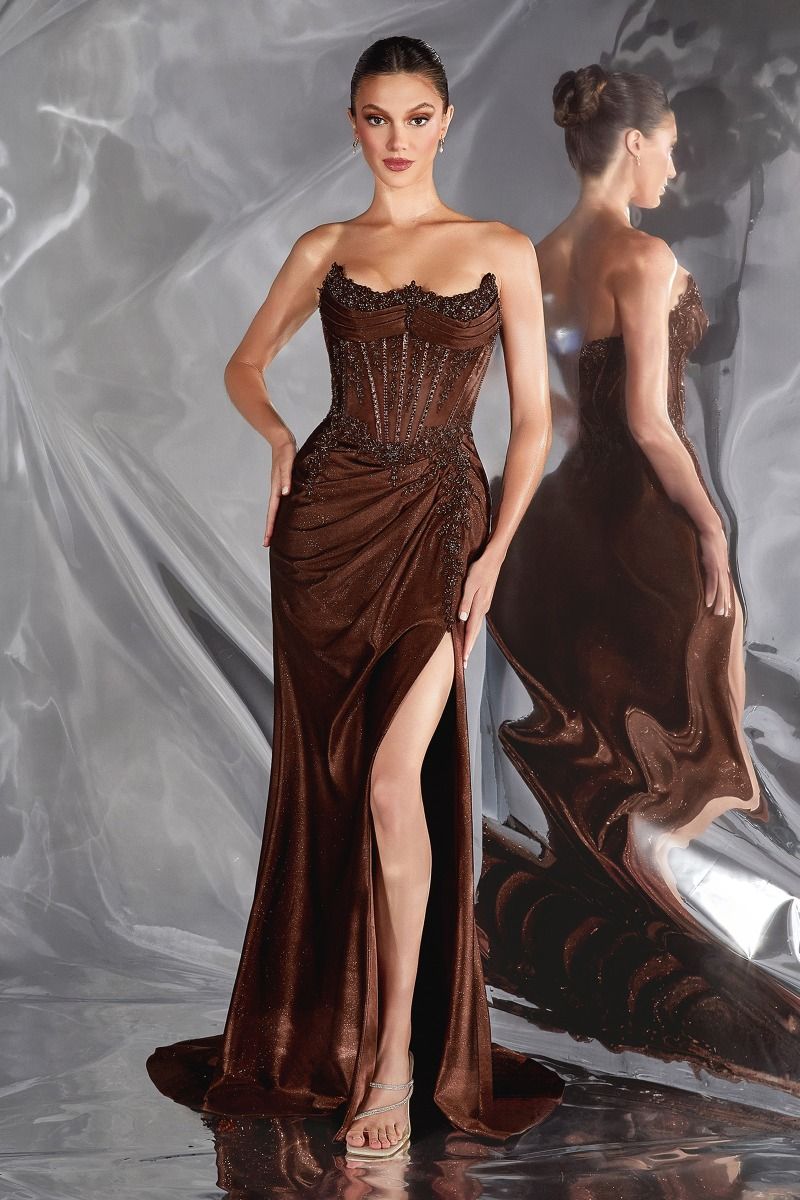 Strapless Embllished Fitted Satin Gown-5
