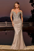 Beaded Off The Shoulder Mermaid Dress-3