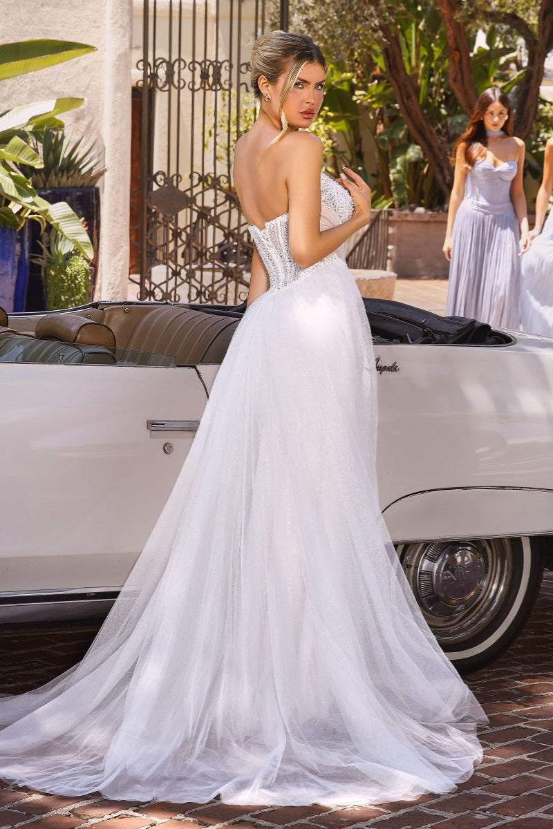 Dazzling Crystal Beaded Sweetheart Wedding Gown With Detachable Skirt-3