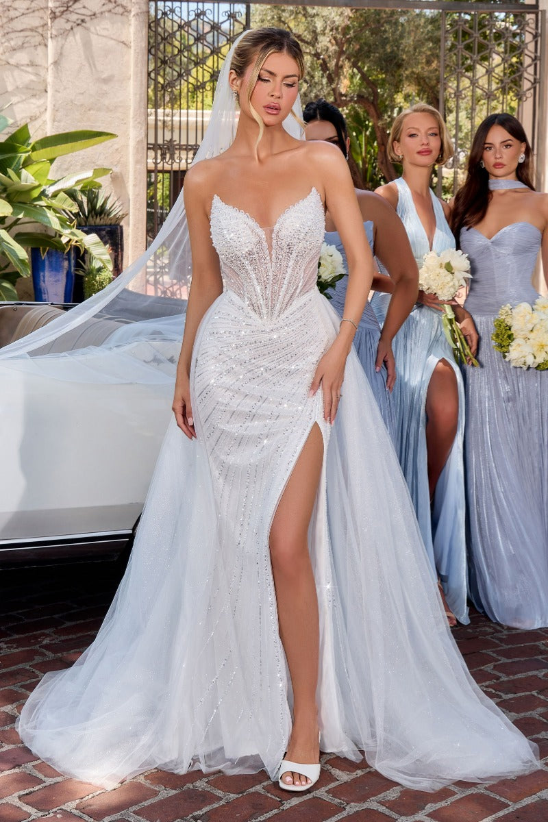 Dazzling Crystal Beaded Sweetheart Wedding Gown With Detachable Skirt-0