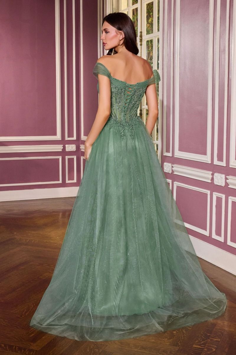 Ball Gown Off-The-Shoulder Neckline Draped Tulle Straps and a Fully Beaded Corset Bodice-1