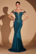 Hollywood Glamour Crystal Beaded Off-Shoulder Sweetheart Mermaid Gown-3