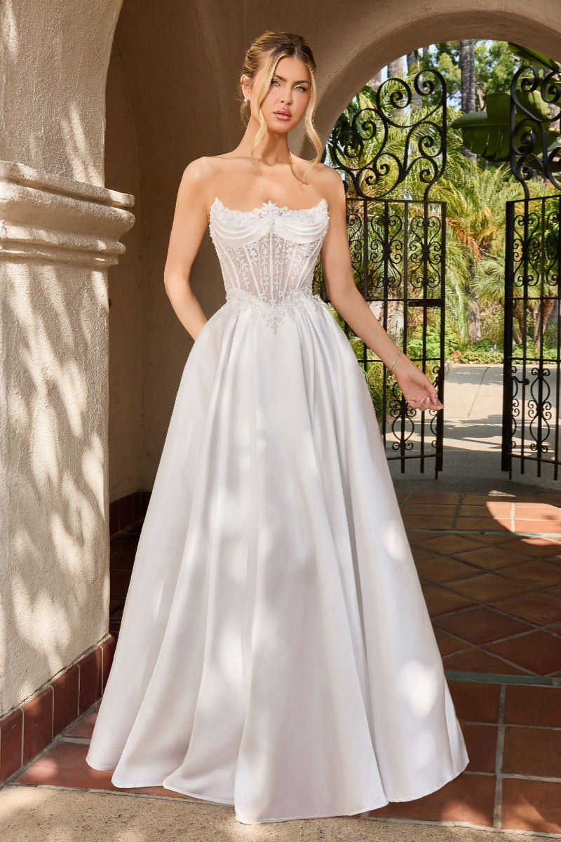 Romantic Mikado A-Line Wedding Gown With Sweetheart Corset & Lace Appliqué-0