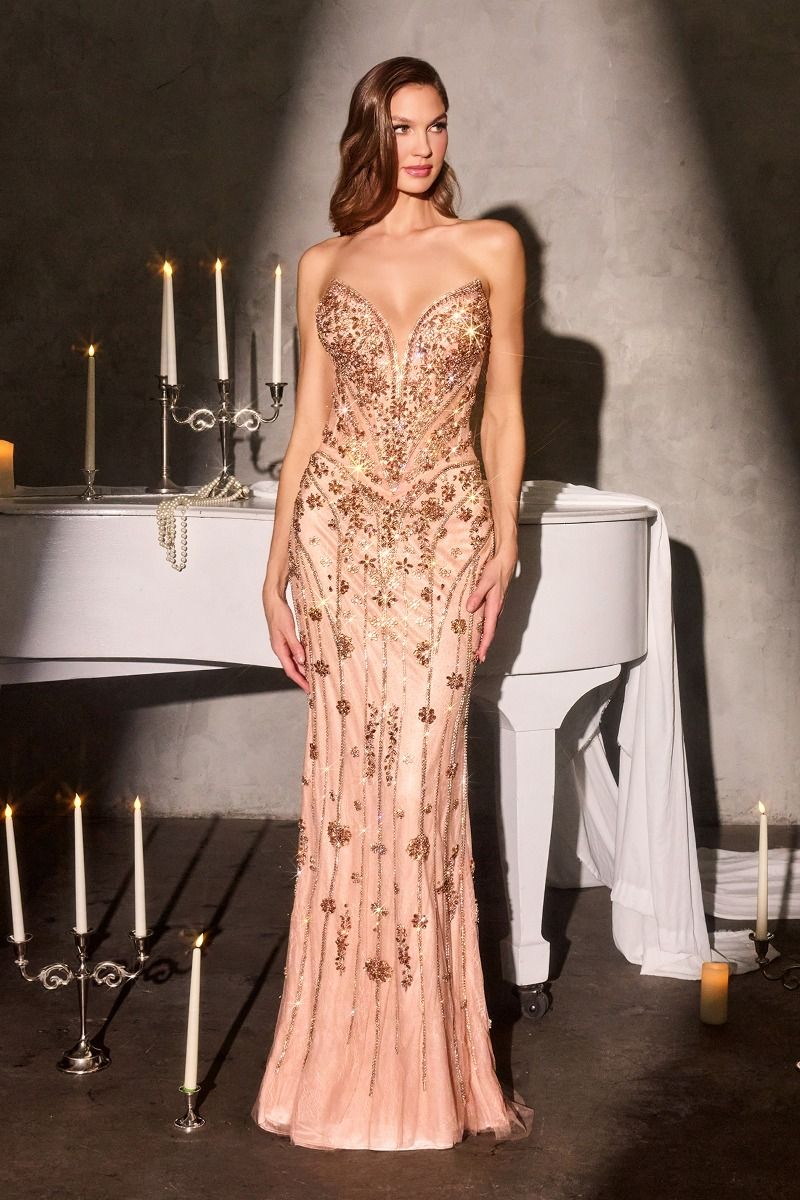Fitted Dress With Sculpted Sweetheart Neckline And Intricate Crystal Embellishments-1