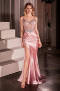 Soft Satin Fitted Dress With Crystal Embellished Details-0