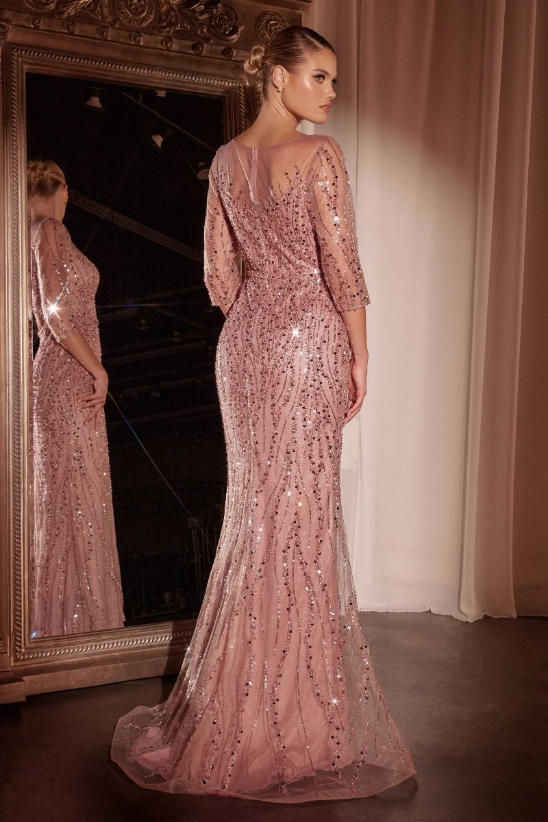 Long Sleeve Sequin Mermaid Gown-1