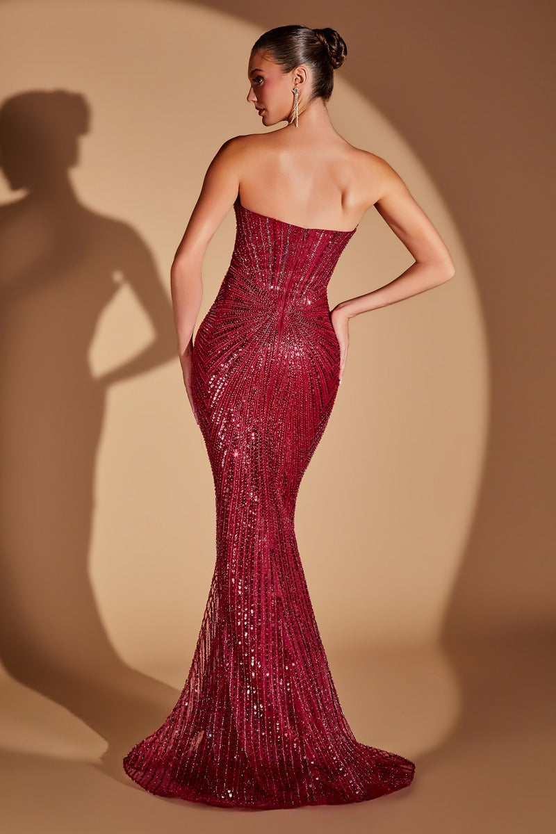Sparkling Strapless Sweetheart Sequin Crystal Mermaid Gown | Formal Prom Pageant Dress-1