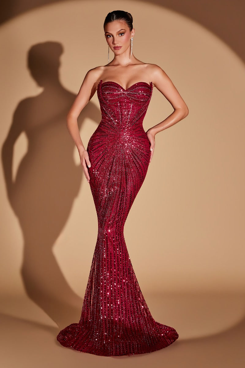 Sparkling Strapless Sweetheart Sequin Crystal Mermaid Gown | Formal Prom Pageant Dress-2