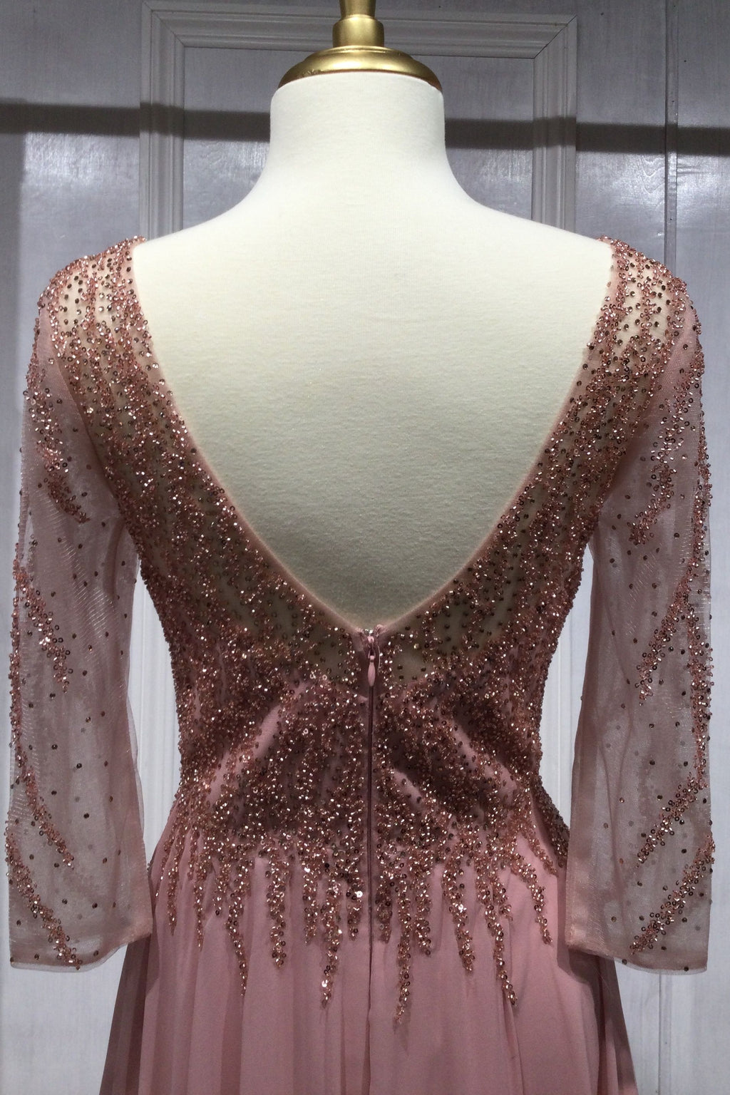 Chiffon A-Line Long Sleeve Gown-3