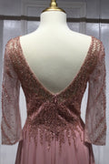 Chiffon A-Line Long Sleeve Gown-3