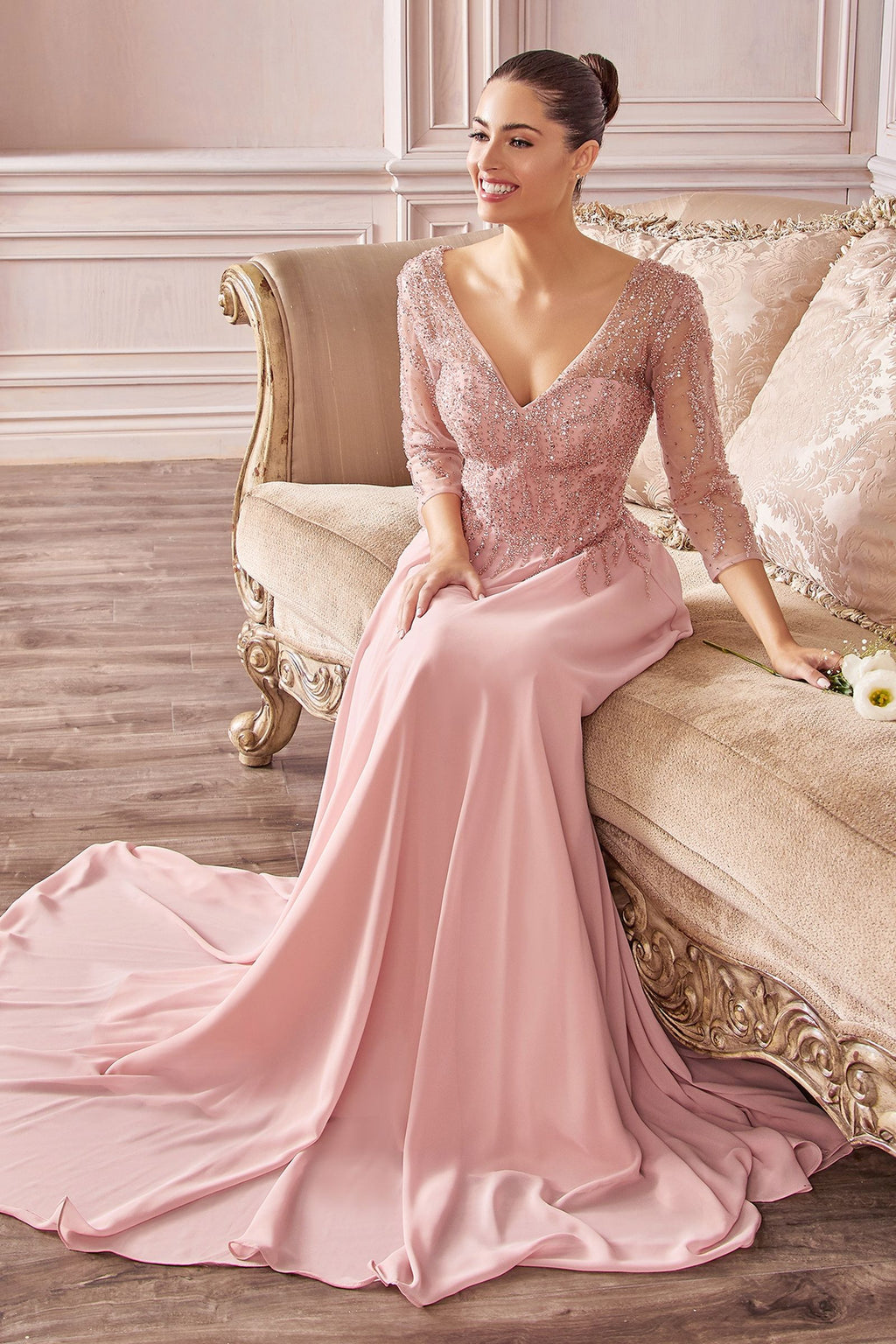 Chiffon A-Line Long Sleeve Gown-0