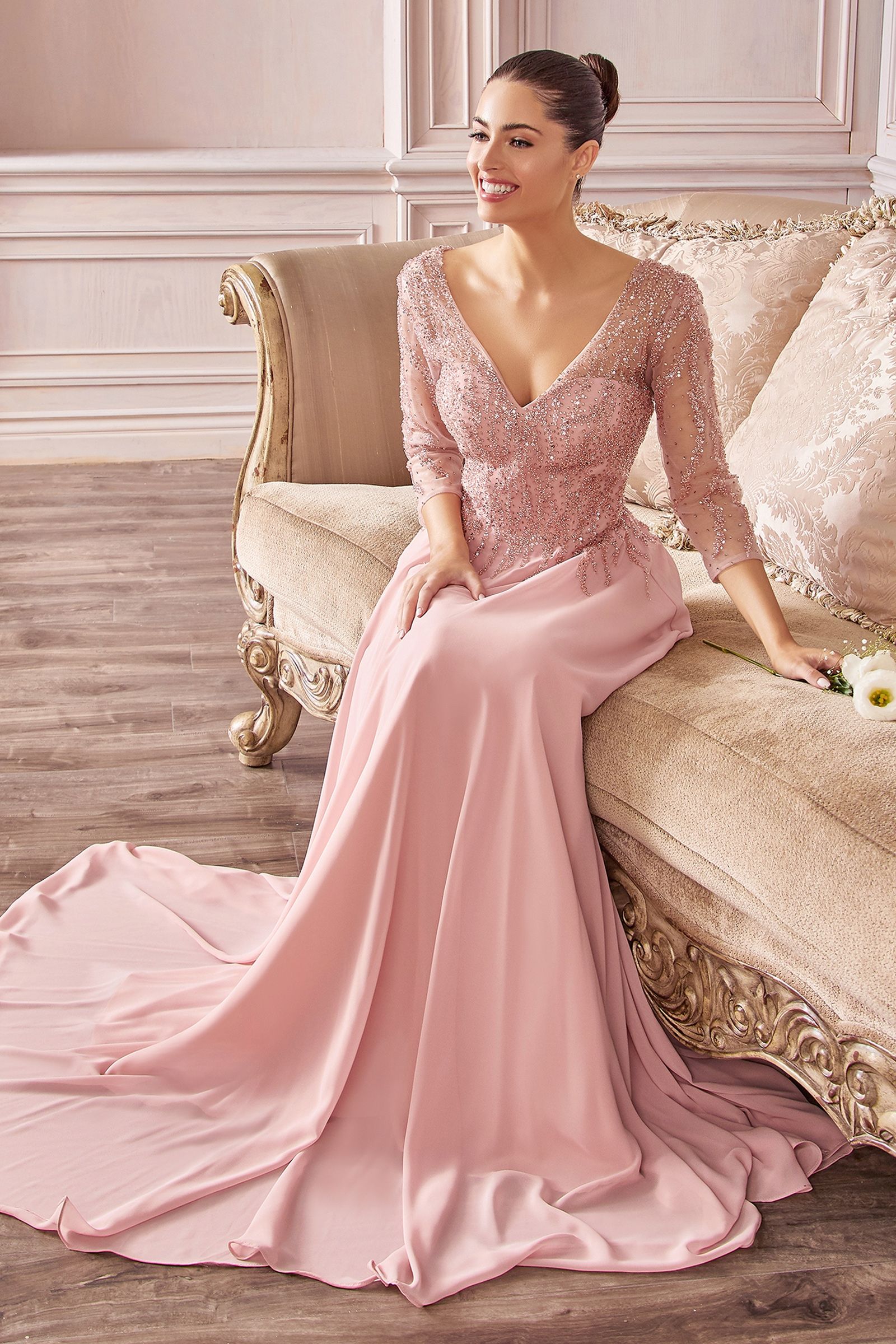 Chiffon A-Line Long Sleeve Gown-0