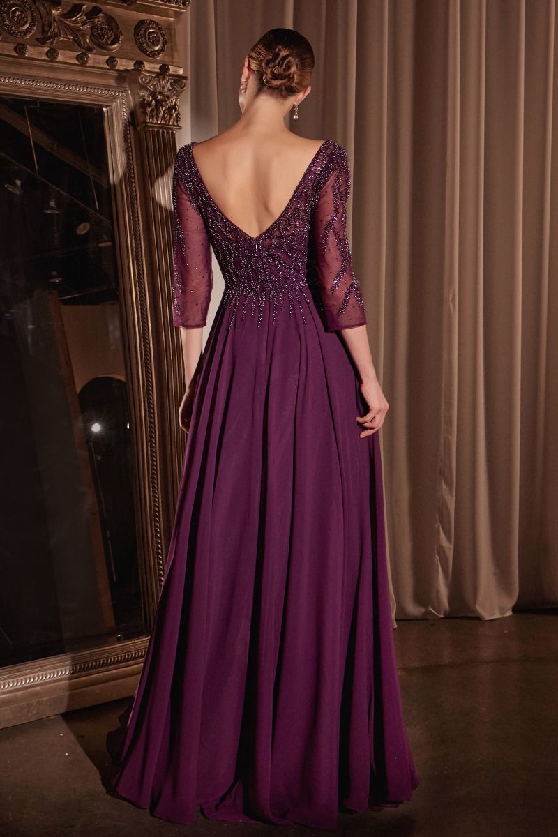 Chiffon A-Line Long Sleeve Gown-2