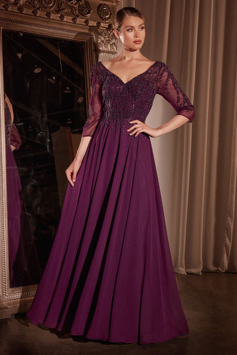 Chiffon A-Line Long Sleeve Gown-1