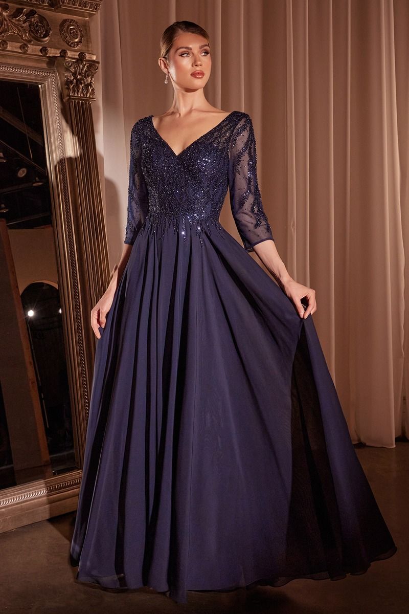 Chiffon A-Line Long Sleeve Gown-4