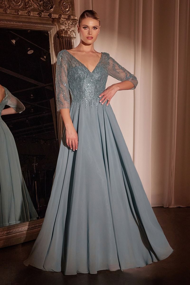 Chiffon A-Line Long Sleeve Gown-6
