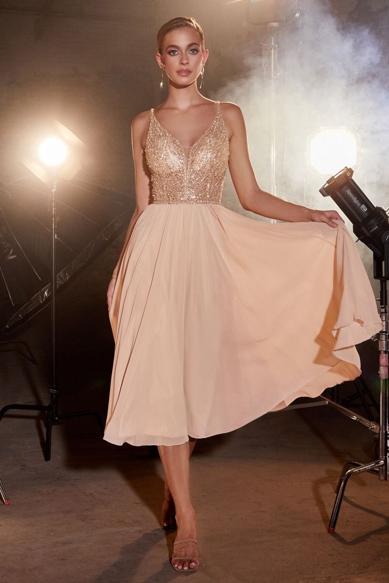 Chiffon A-Line Tea Length Dress-2