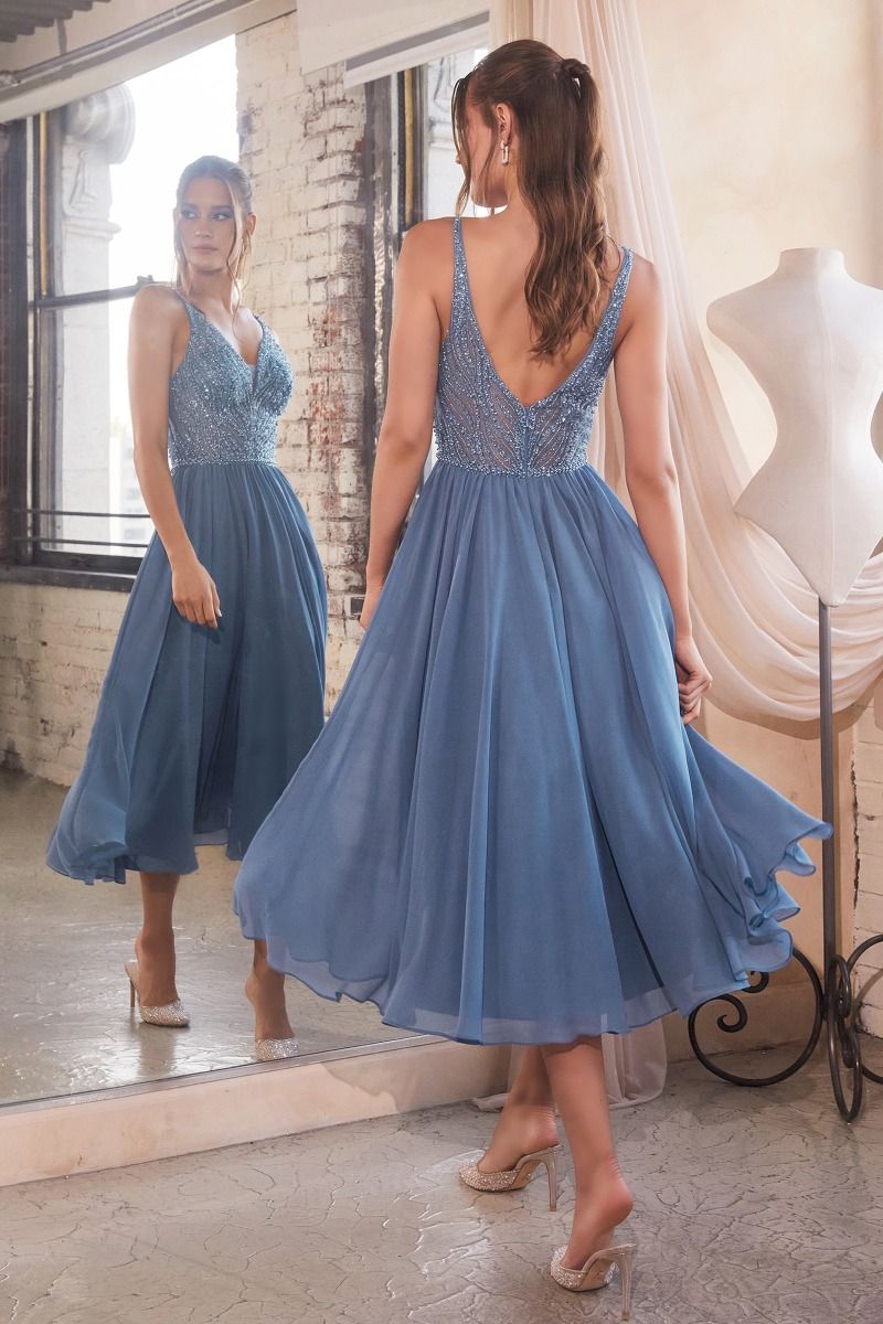 Chiffon A-Line Tea Length Dress-3