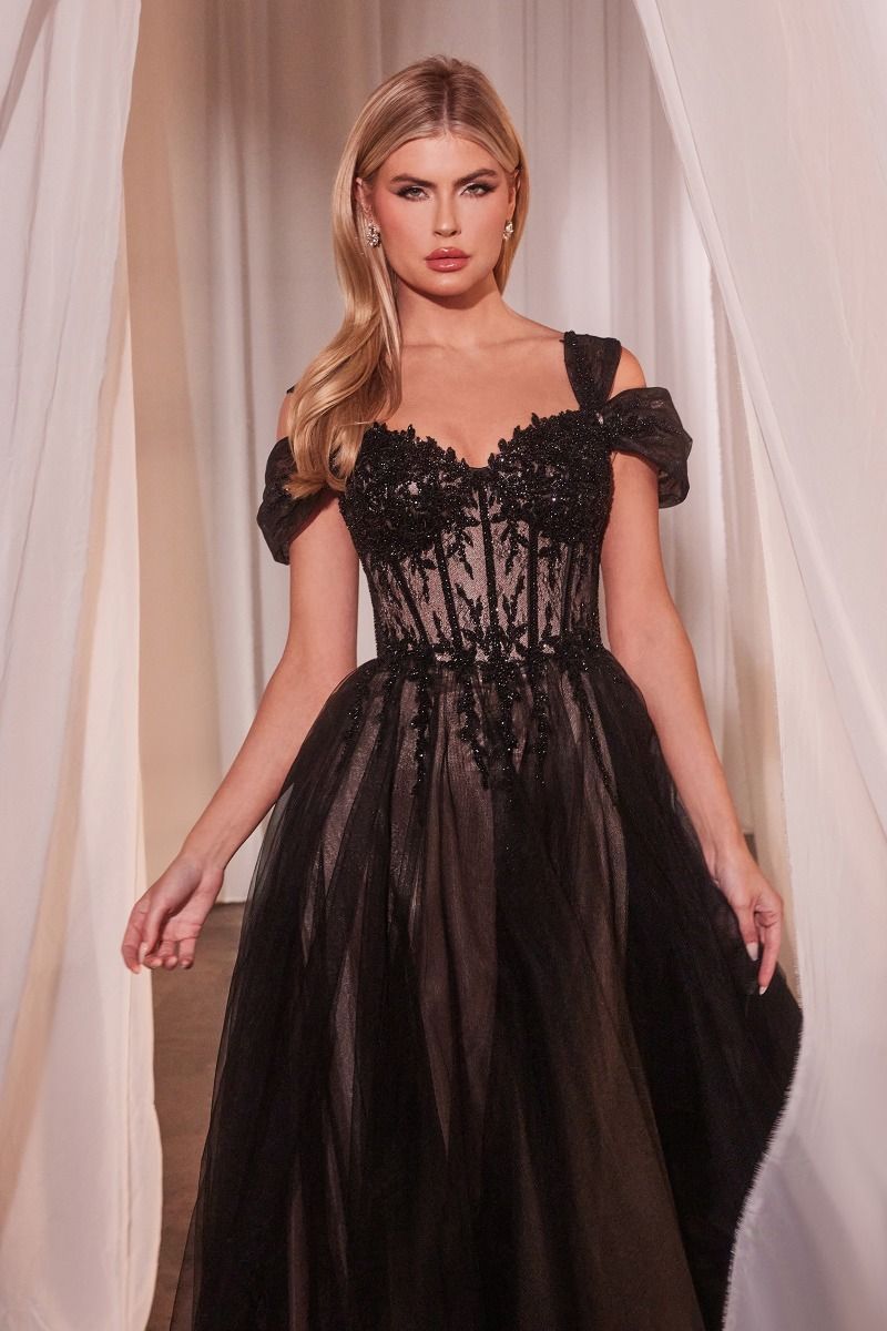 Black Off The Shoulder Ball Gown-3
