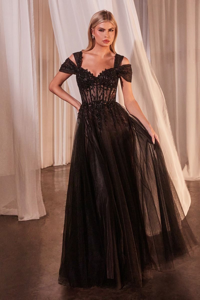 Black Off The Shoulder Ball Gown-1