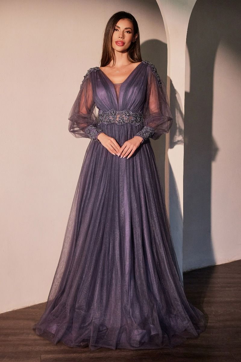 Long Sleeve Purple A-Line Dress-2