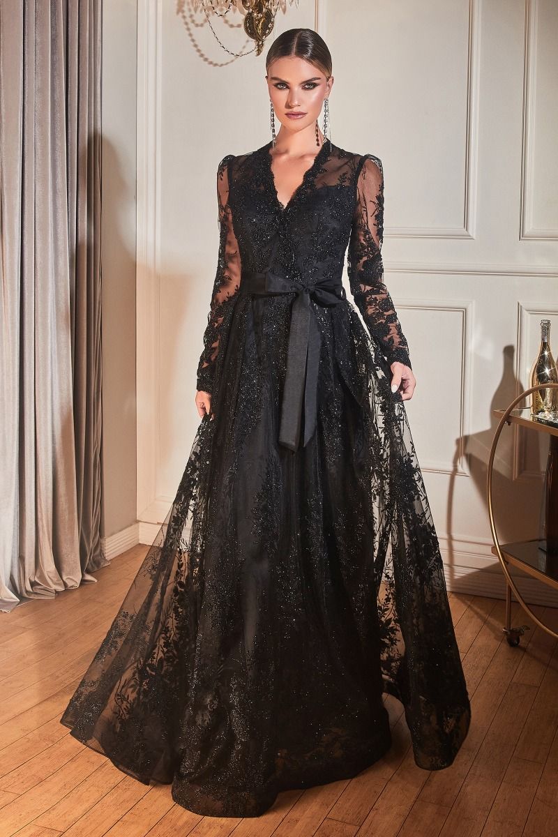 Long Sleeve Embellished Ball Gown-5