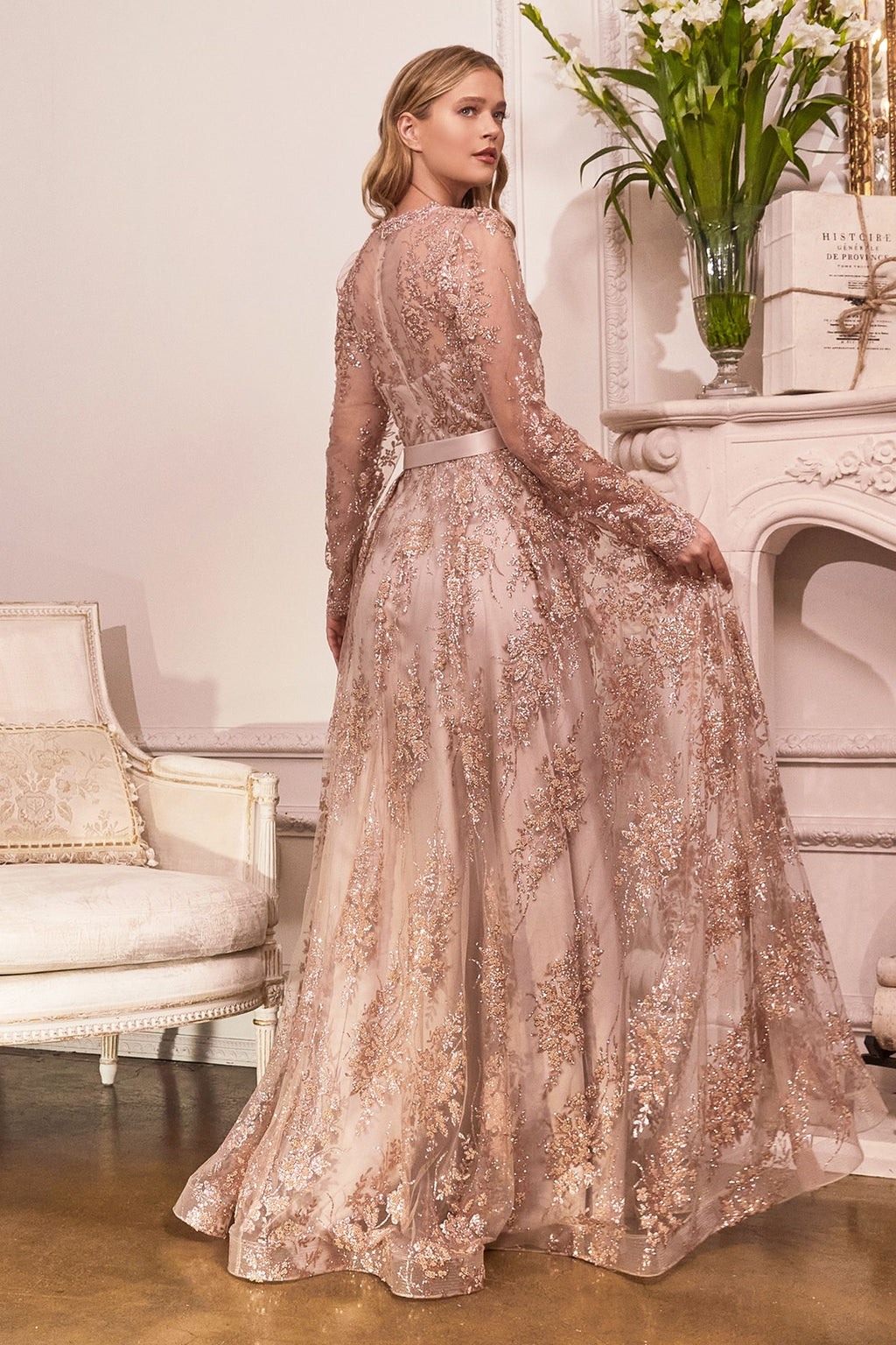Long Sleeve Embellished Ball Gown-3