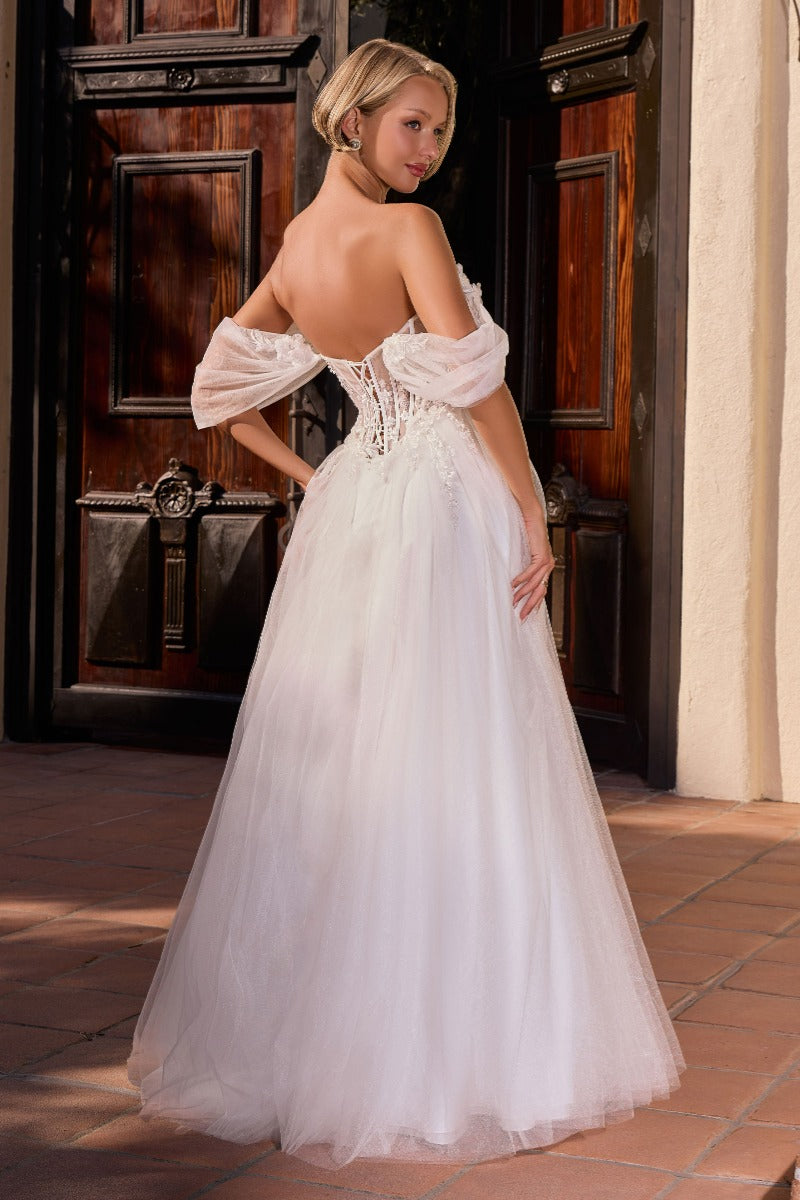 Romantic Floral Tulle Off-Shoulder Ball Gown Wedding Dress | Sweetheart Neckline & Corset Back-2