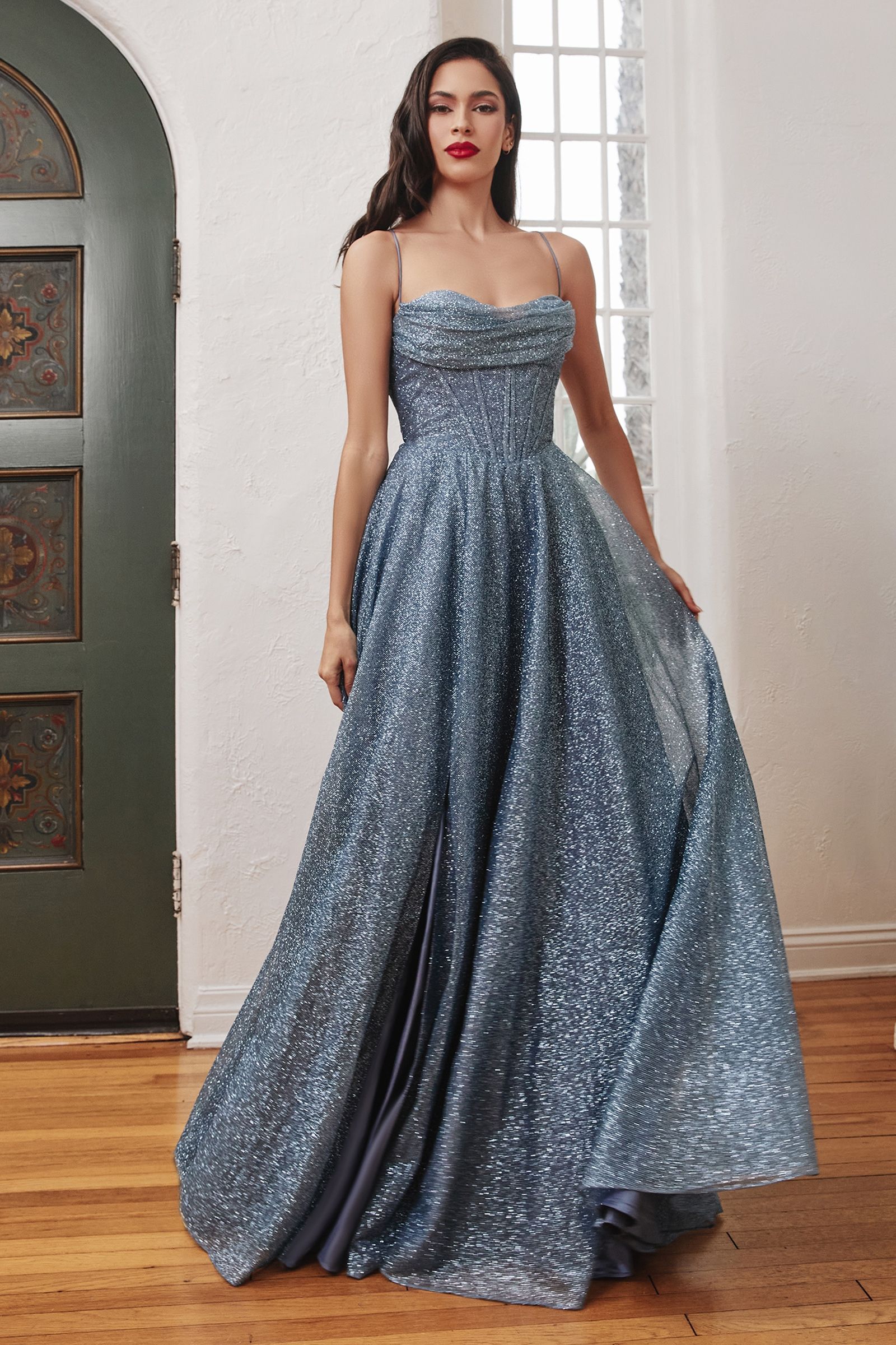 Lace Up Corset Glitter Ball Gown-6