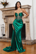Plunging Corset Satin Gown with Crystal Beaded Bust-2