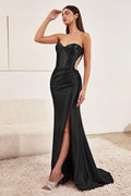 Strapless Satin Corset Prom Gown with Illusion Cutouts-0