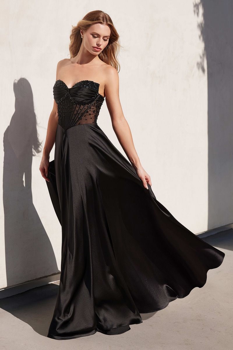 Strapless Beaded Satin A-Line Dress-3