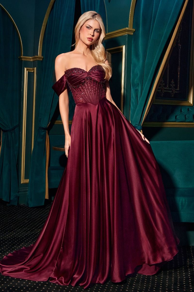 Strapless Beaded Satin A-Line Dress-3