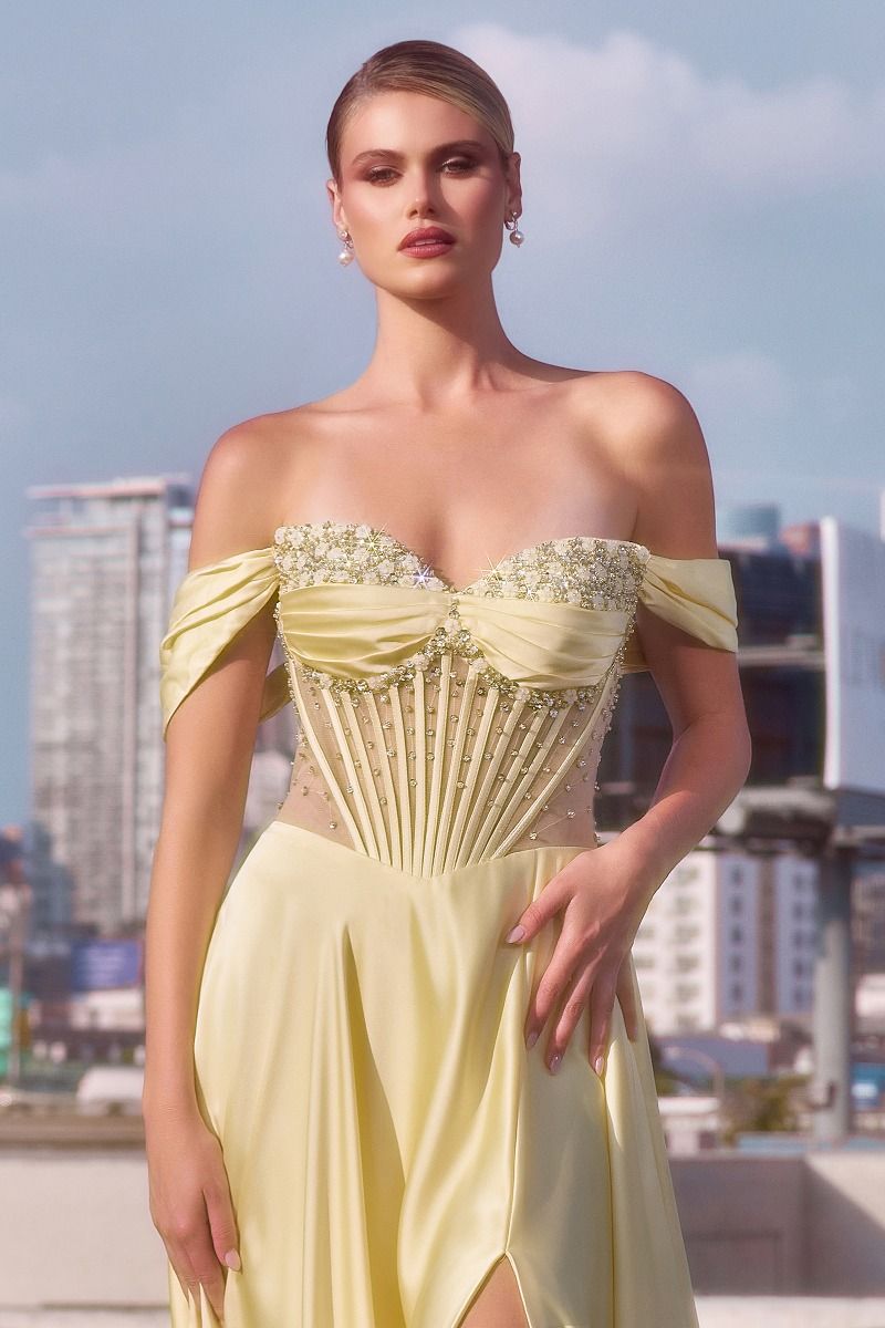 Strapless Beaded Satin A-Line Dress-6