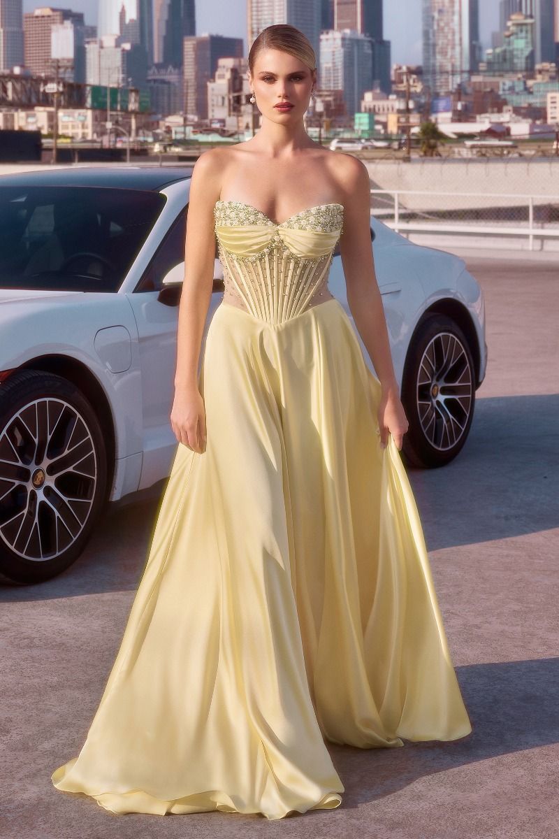 Strapless Beaded Satin A-Line Dress-8