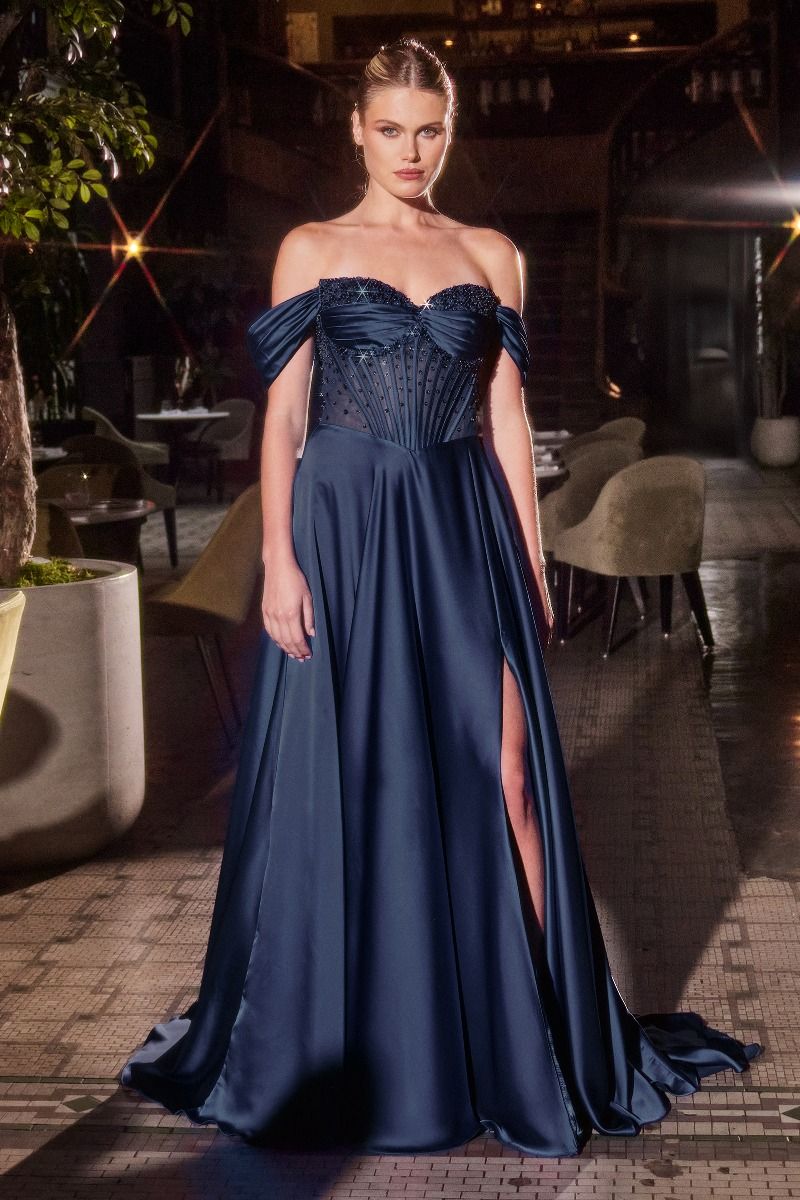 Strapless Beaded Satin A-Line Dress-11