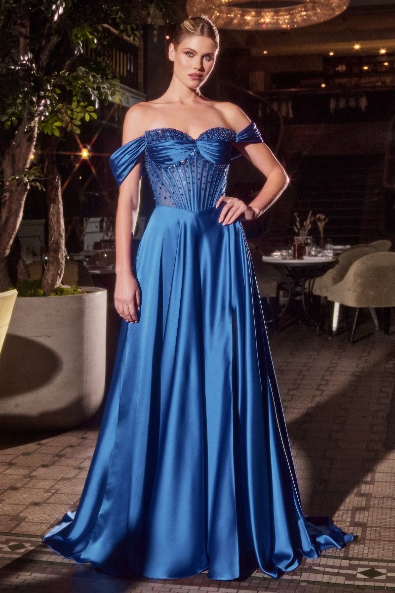 Strapless Beaded Satin A-Line Dress-11