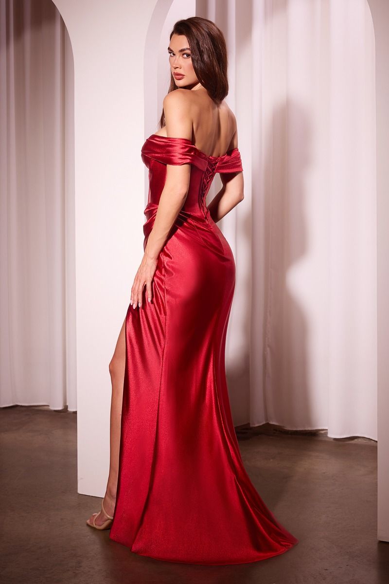 Satin Off The Shoulder Fitted Gown-3