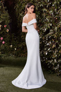 Off The Shoulder Stretch Neoprene White Dress-0
