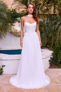 A-line chiffon gown, sculpted corset bodice-0